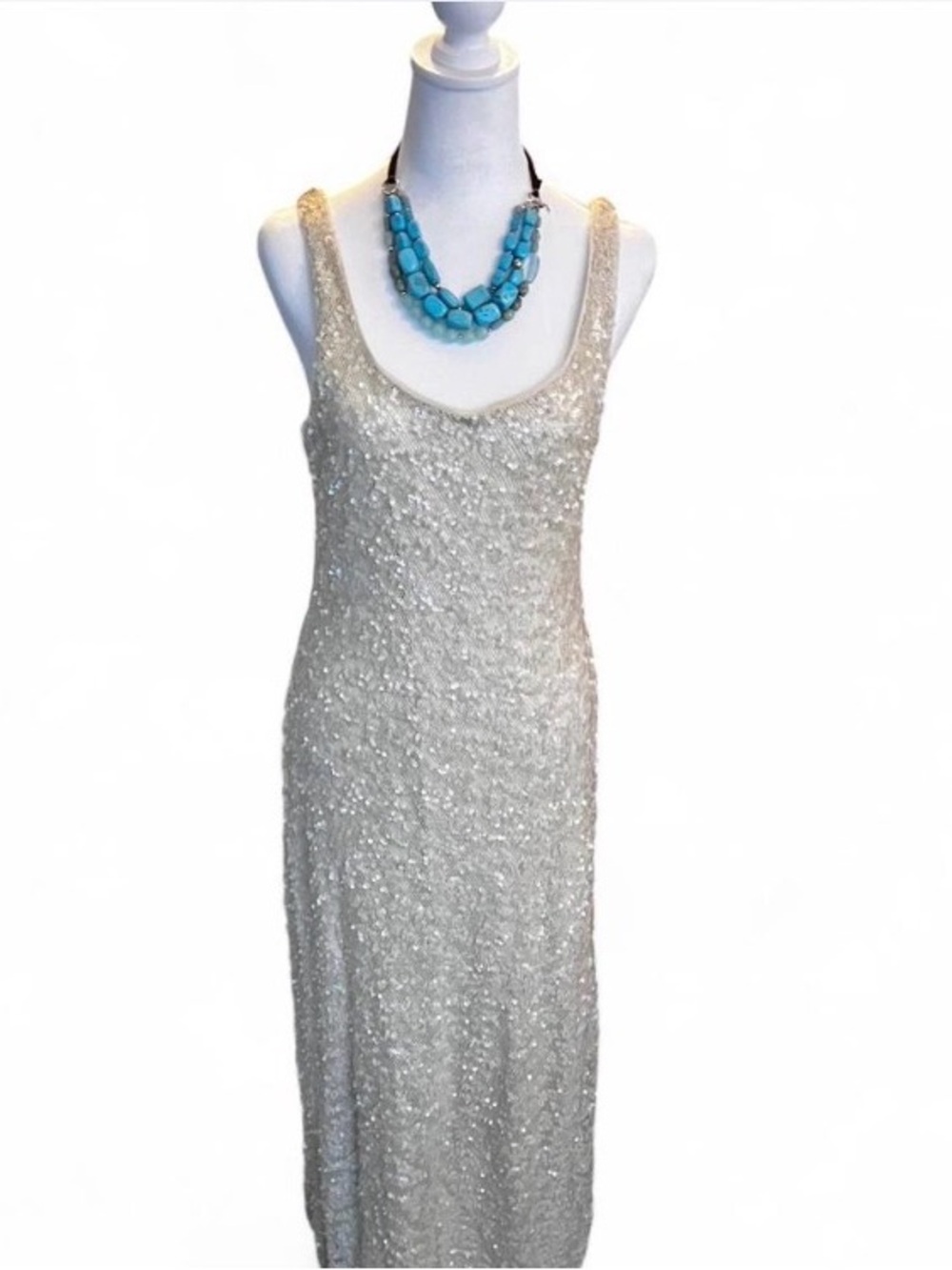 Wedding Guest Cream Sequin Maxi Dress. Stretch fabric in the lining for comfort! - Picture 2 of 10